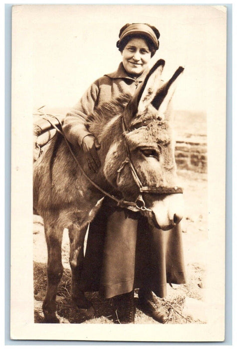 1918 Woman Donkey Trip Around Peking Wall China RPPC Photo Unposted Postcard