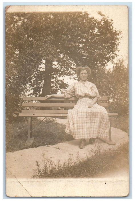 c1910's Woman Bench Sidewalk Brewerton New York NY RPPC Photo Unposted Postcard