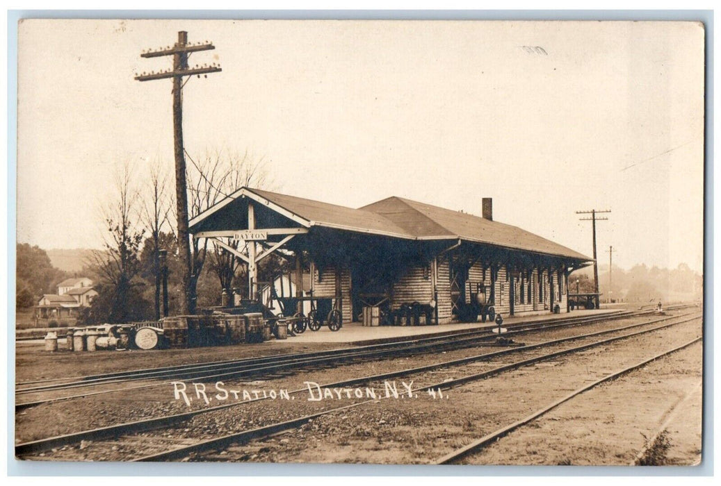 1923 Railroad Train Station Dayton New York NY RPPC Photo Posted Postcard