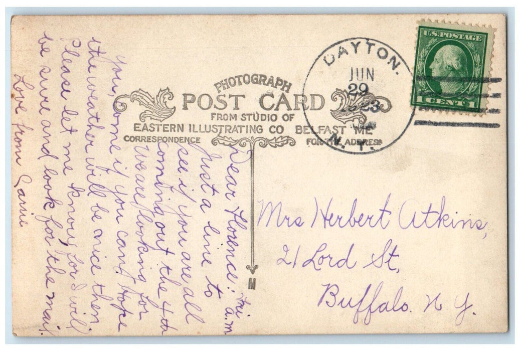 1923 Railroad Train Station Dayton New York NY RPPC Photo Posted Postcard