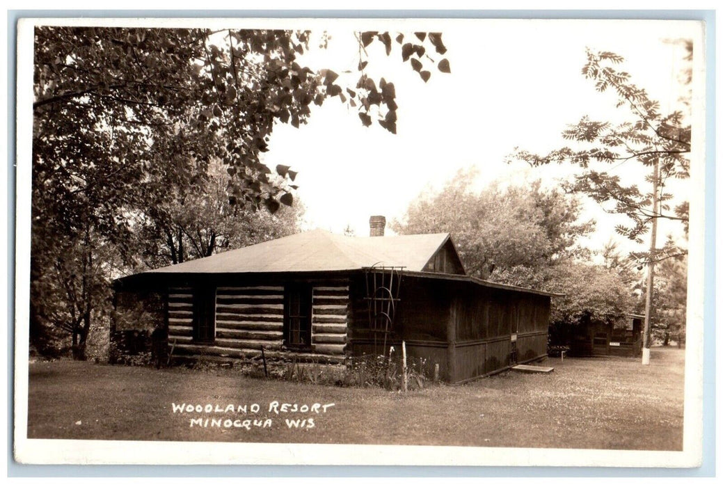 1939 Woodland Resort Cabin Minocqua Wisonsin WI RPPC Photo Posted Postcard