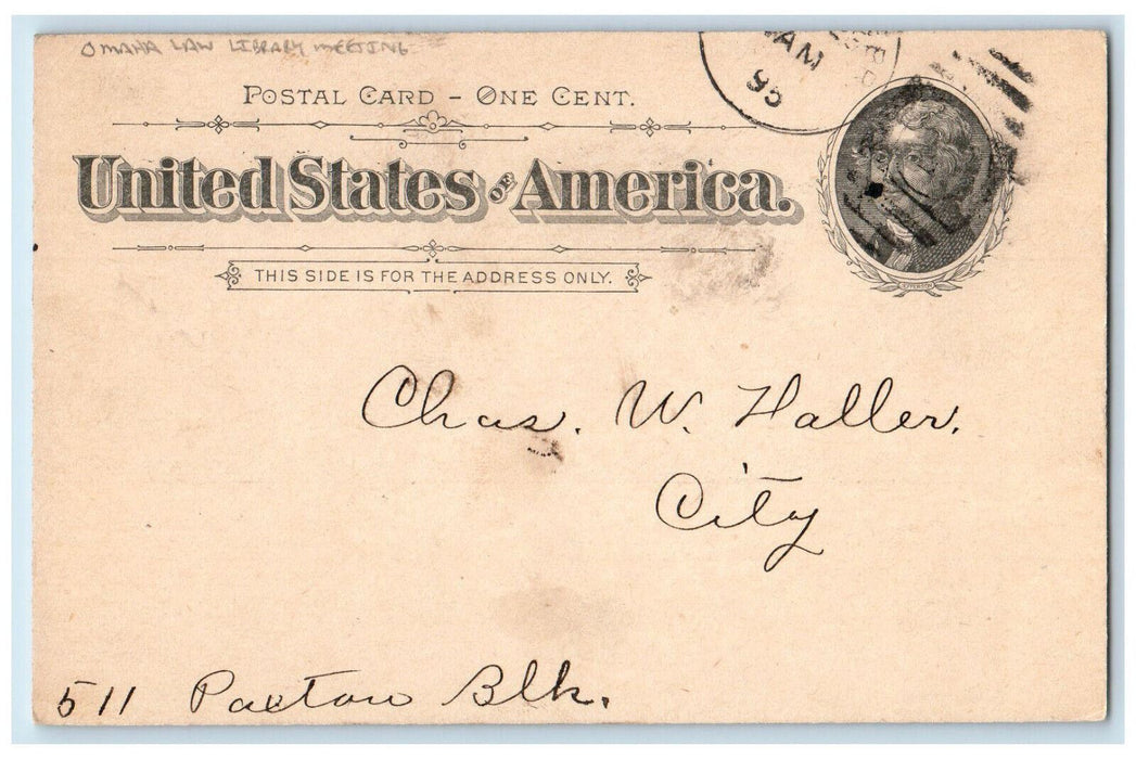 1895 Directors Meeting Omaha Law Library Ass'n Omaha Nebraska NE Postal Card