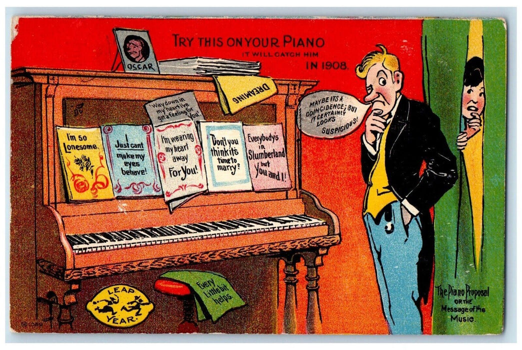 Leap Year Man The Piano Proposal Or Message Of The Music Detroit MI Postcard