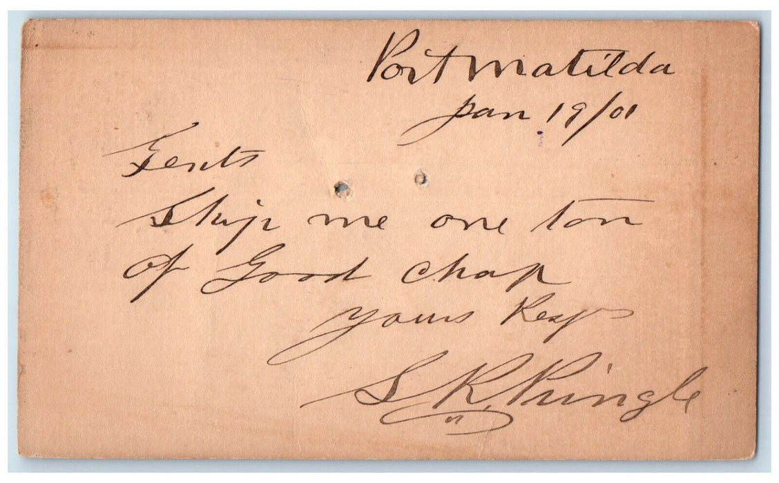 1901 SR Pringle Port Matilda Pennsylvania PA Fleming Centre Co. PA Postal Card