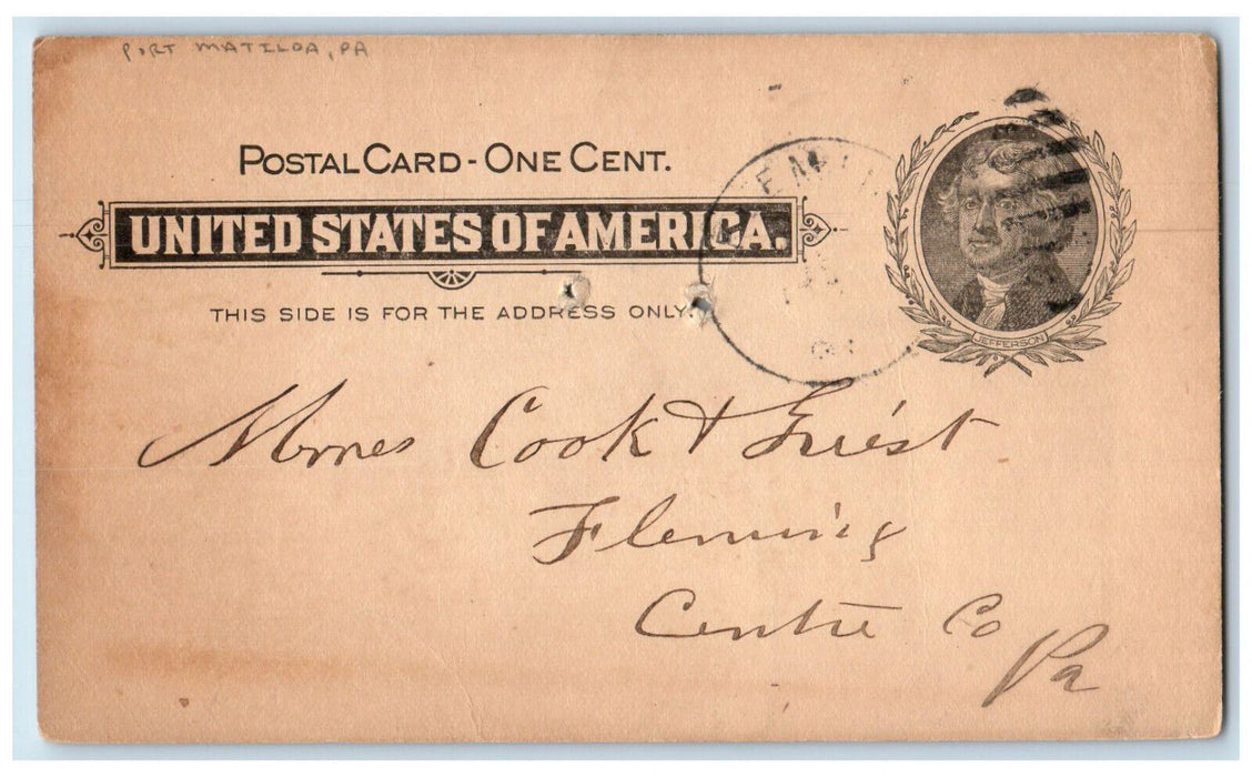 1901 SR Pringle Port Matilda Pennsylvania PA Fleming Centre Co. PA Postal Card