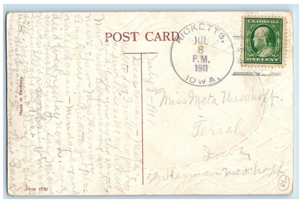 1911 Cute Cats Kittens Flowers Ricketts Iowa IA Posted Antique Postcard