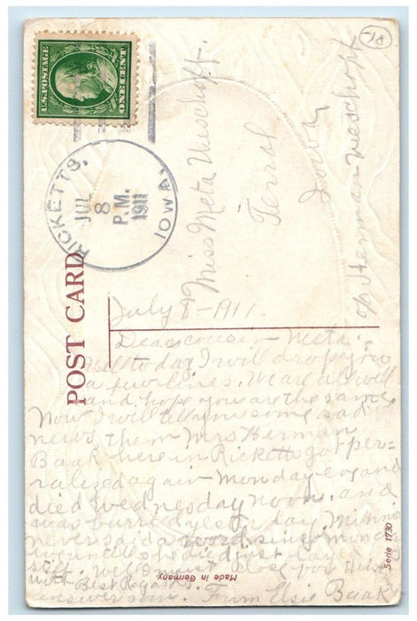 1911 Cute Cats Kittens Flowers Ricketts Iowa IA Posted Antique Postcard