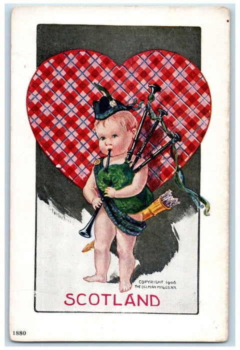 c1910's Valentine National Cupid Heart Playing Flute Instrument Ullman Postcard