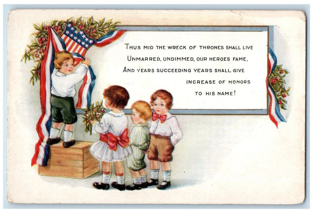 c1910's Children Decorating Berries Mistletoe Gar Memorial Embossed Postcard