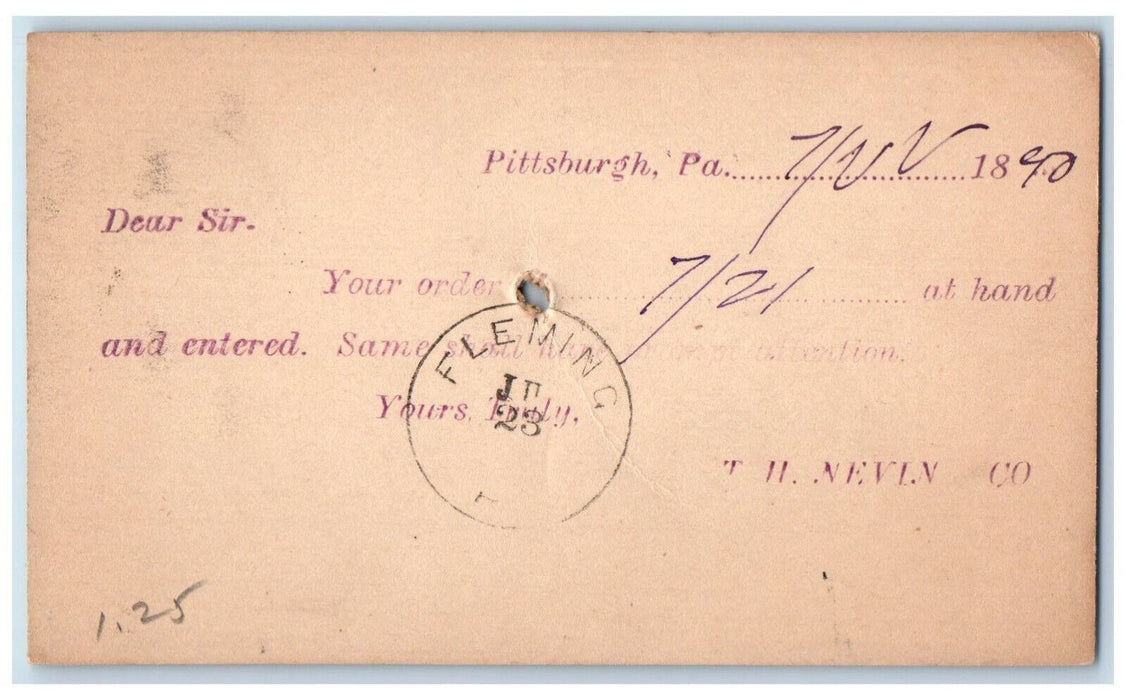 1890 Your Order at Hand Pittsburgh Pennsylvania PA Allegheny PA Postal Card