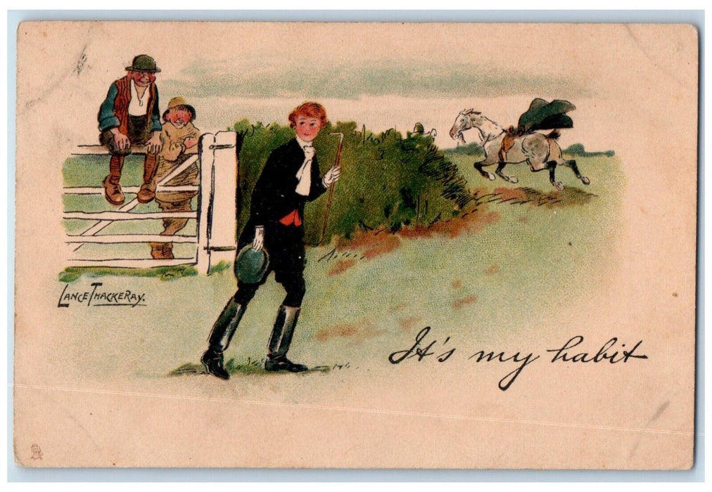 c1910's Man Horseback Riding Jockey Lance Thackery Tuck's Antique Postcard