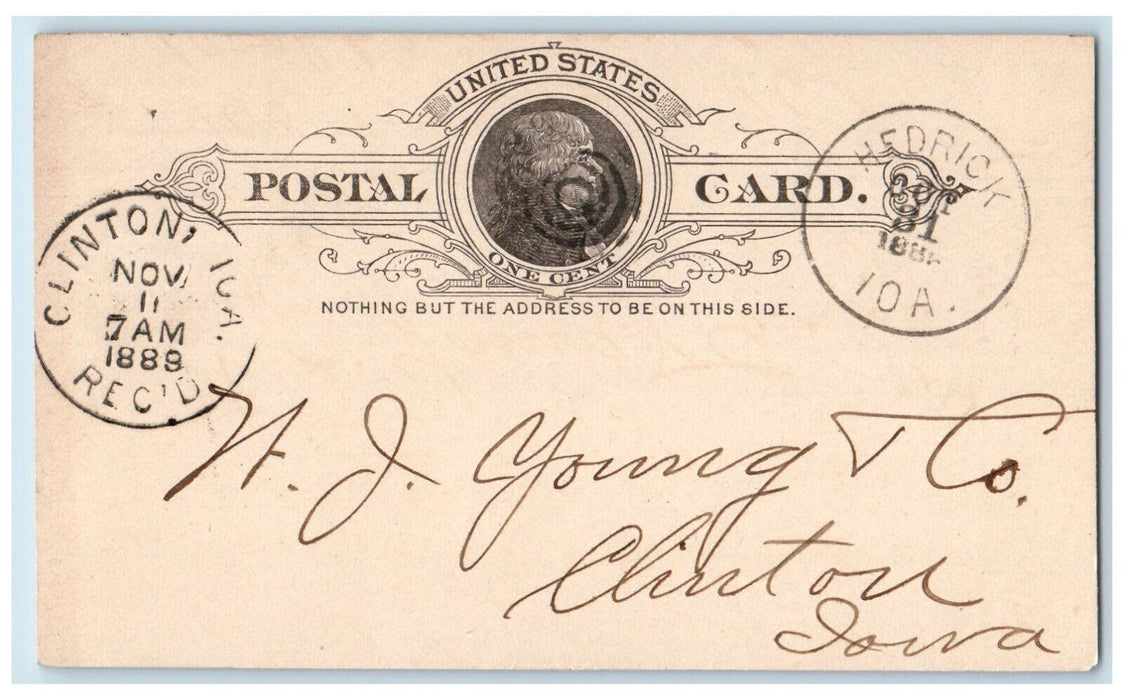 1889 Lumber Order Car Hedrick Iowa IA Clinton IA Antique Postal Card