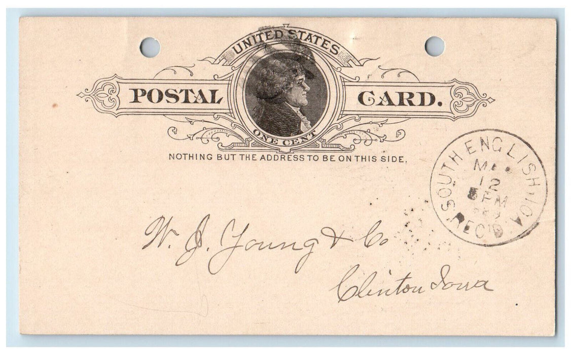 1889 Comb Sheath & Laith Lumber South English Iowa IA Clinton IA Postal Card