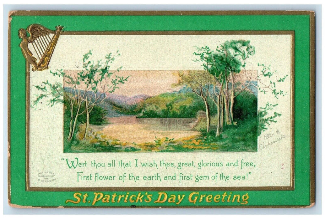 1911 St. Patrick's Day Greetings Harp Ellen Clapsaddle Scotia NY Posted Postcard