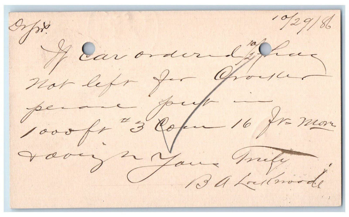 1886 BA lockmoode Car Lumber Order Des Moines IA Clinton IA Postal Card