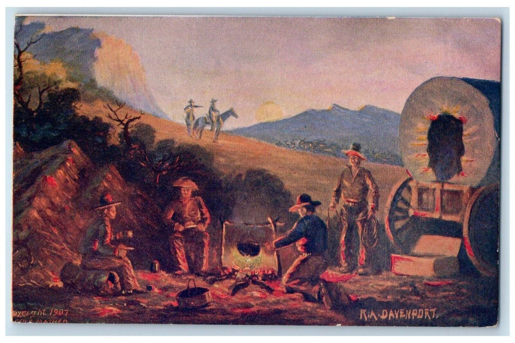 c1910's Horse Riding Cowboys Cooking RA Davenport Unposted Antique Postcard
