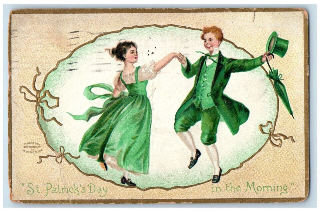 1911 St. Patrick's Day Morning Couple Romance Dancing Clapsaddle Posted Postcard