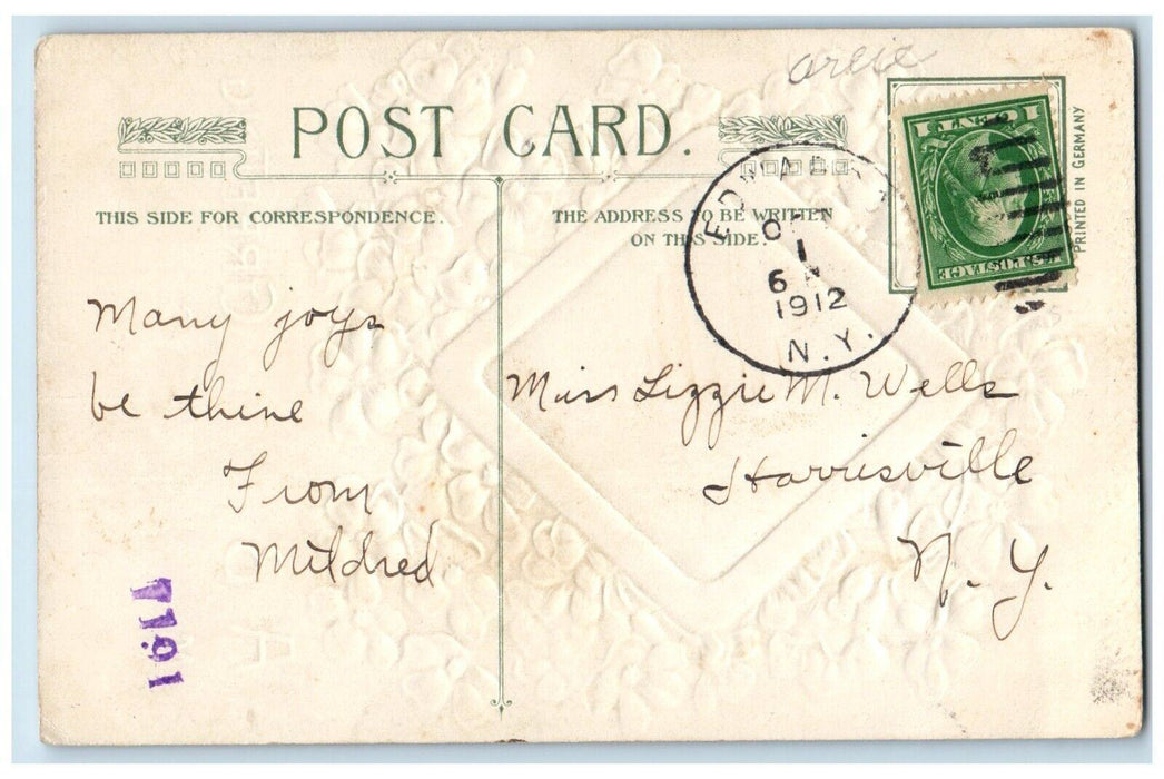 1912 Birthday Greetings Flowers John Winsch Artist Signed Embossed Postcard
