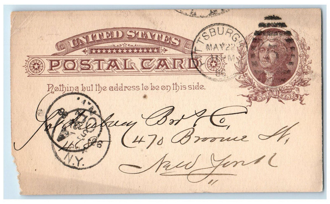 1886 Ship Items Message Horne & Ward Pittsburgh Pennsylvania PA Postal Card