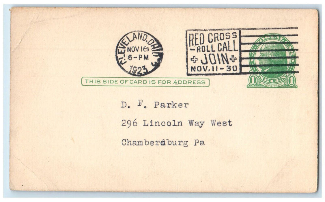 1923 Grand Lodge Brotherhood of Railroad Trainmen Cleveland OH Postal Card