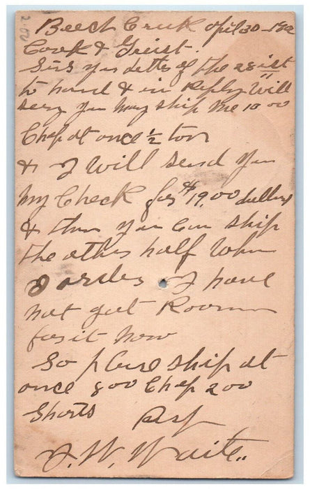 1900 Cook & Greist Beech Creek Pennsylvania PA Fleming PA Postal Card