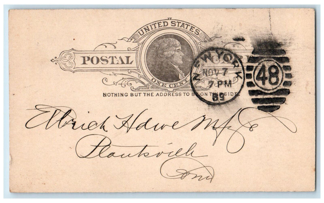 1889 Russell & Erwin Mfg. Co. New York City NY Plantsville CT Postal Card