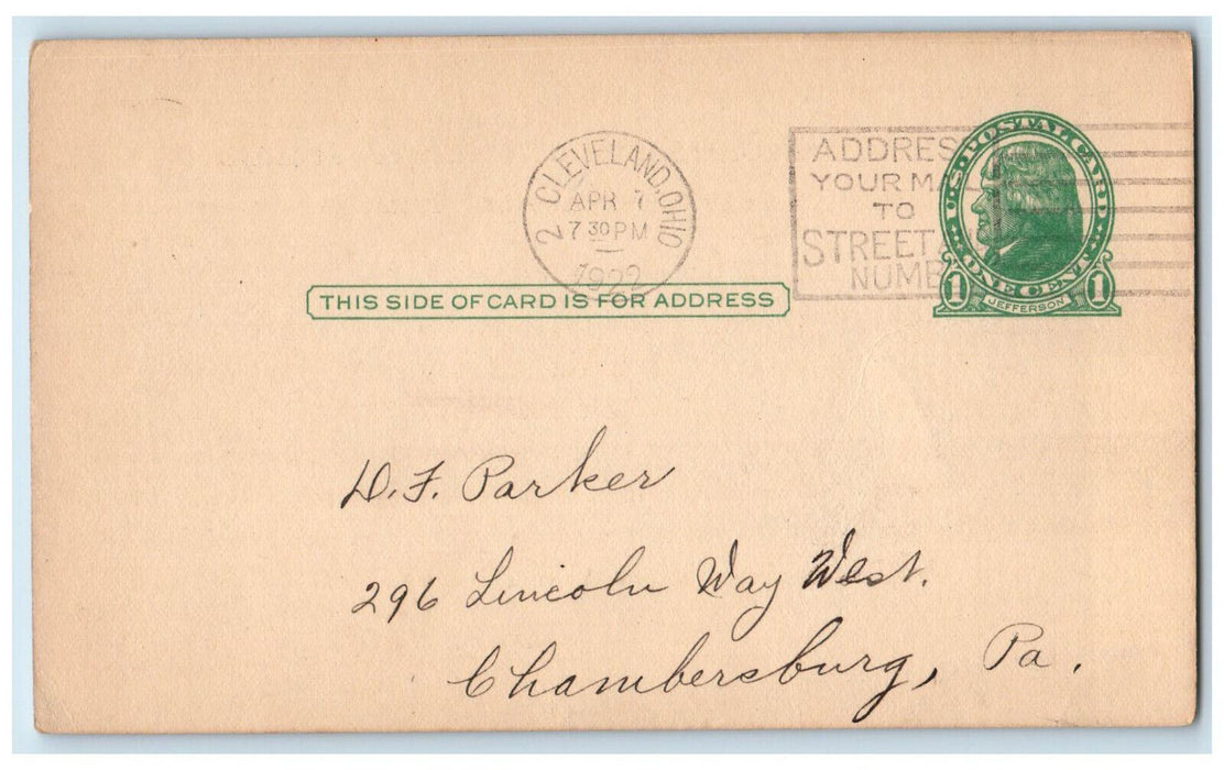 1922 AE Kings GS & T Brotherhood of Railroad Trainmen Cleveland OH Postal Card