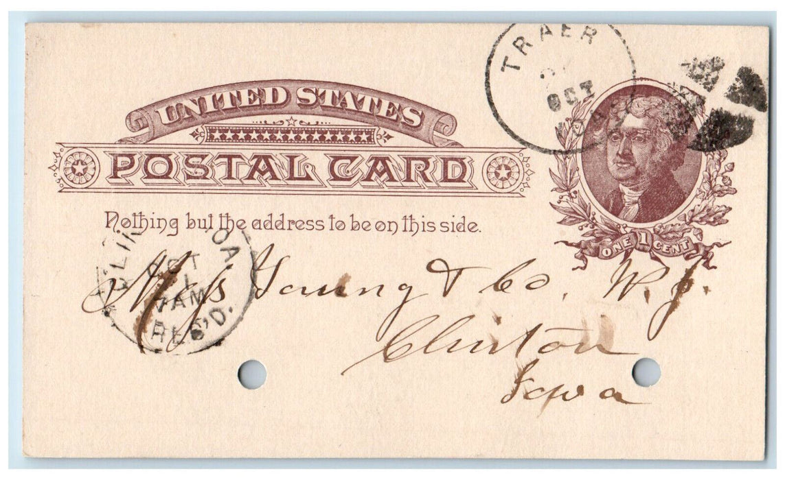 1886 Plank Bhert Kinney WJ Young & Co. Traer Iowa IA Clinton IA Postal Card