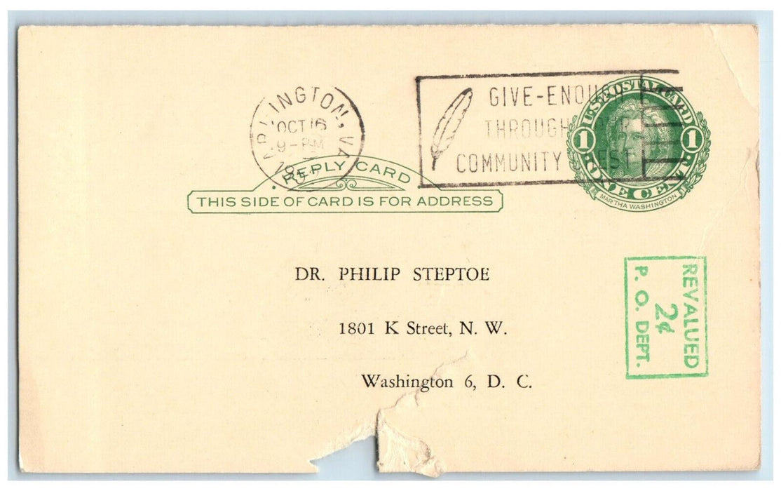 1952 Washington Gynecological Society Meeting Washington DC Postal Card