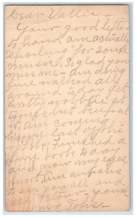 1908 Letter to Dear Vallie Walked All Around Frederick Maryland MD Postal Card