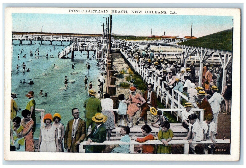 c1930's View Of Pontchartrain Beach Crowded New Orleans Louisiana LA Postcard