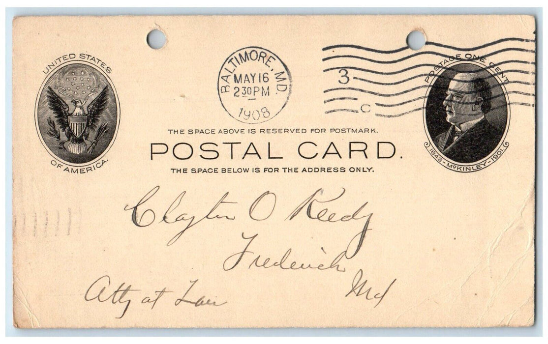 1908 Johnson & Millikin Baltimore Maryland MD Antique Posted Postal Card
