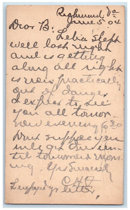 1904 Letter to Miss Bernice Richmond VA Waynesboro VA Antique Postal Card