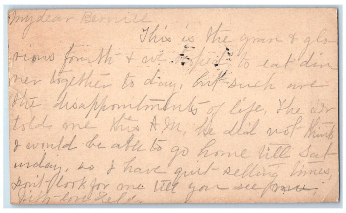 1904 Miss Bernice Coiner Eat Dinner Richmond VA Waynesboro VA Postal Card