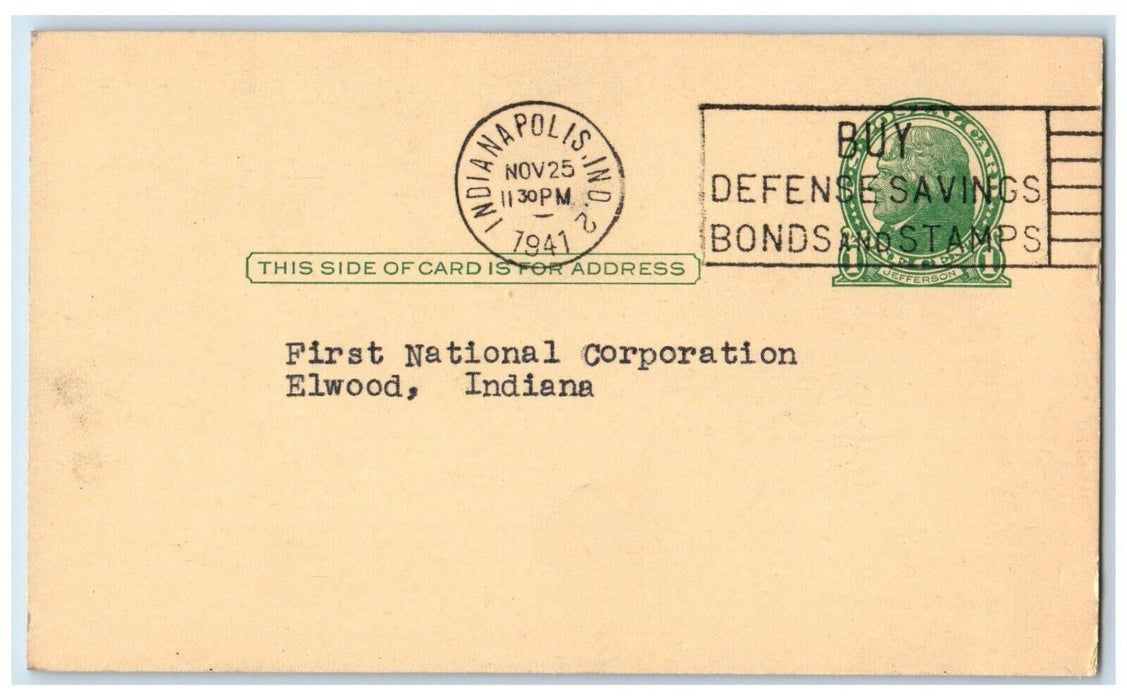 1941 Norman E Bergsma V Frazier Pack Corp Indianapolis IN Postal Card