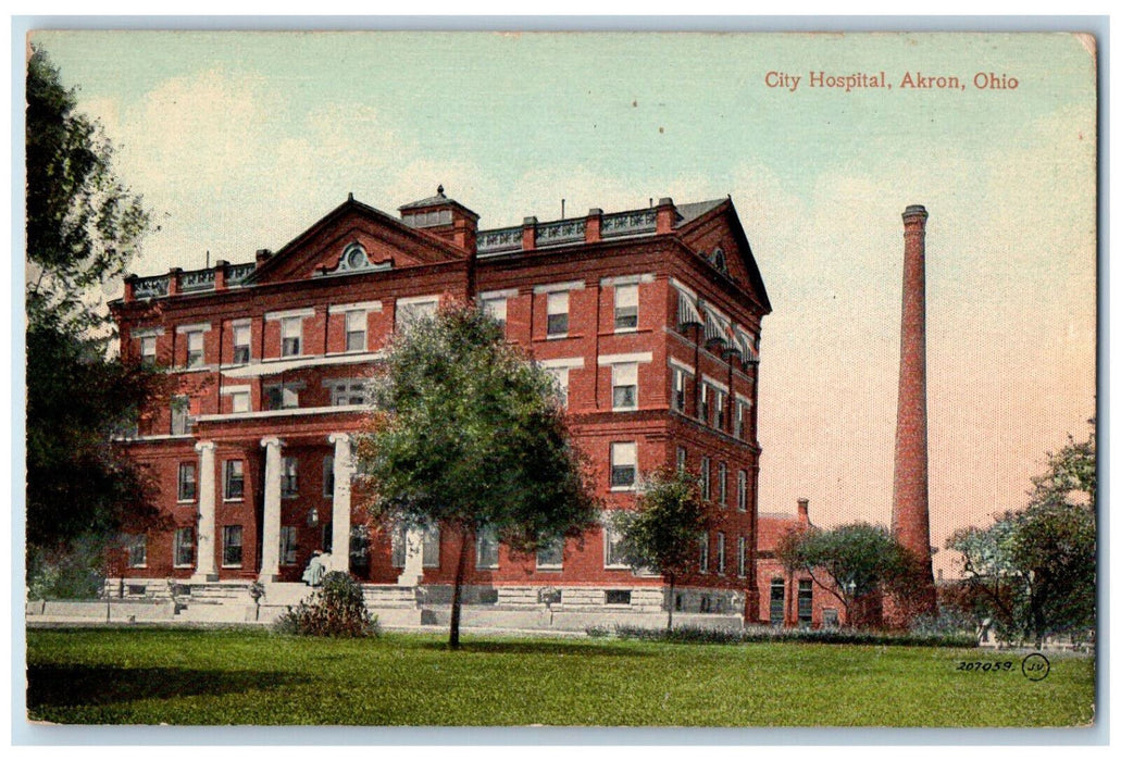 View Of City Hospital And Nurse's Home Building Akron Ohio OH Vintage Postcard