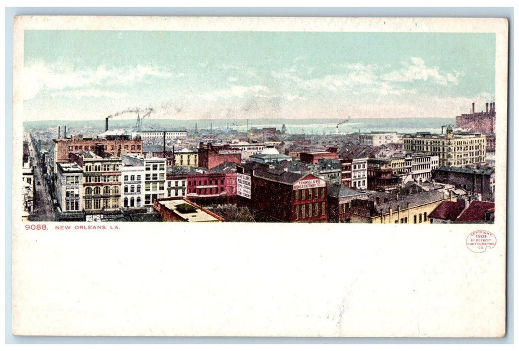 c1905 Birds Eye View Of New Orleans Louisiana LA, Houses Sea View Postcard