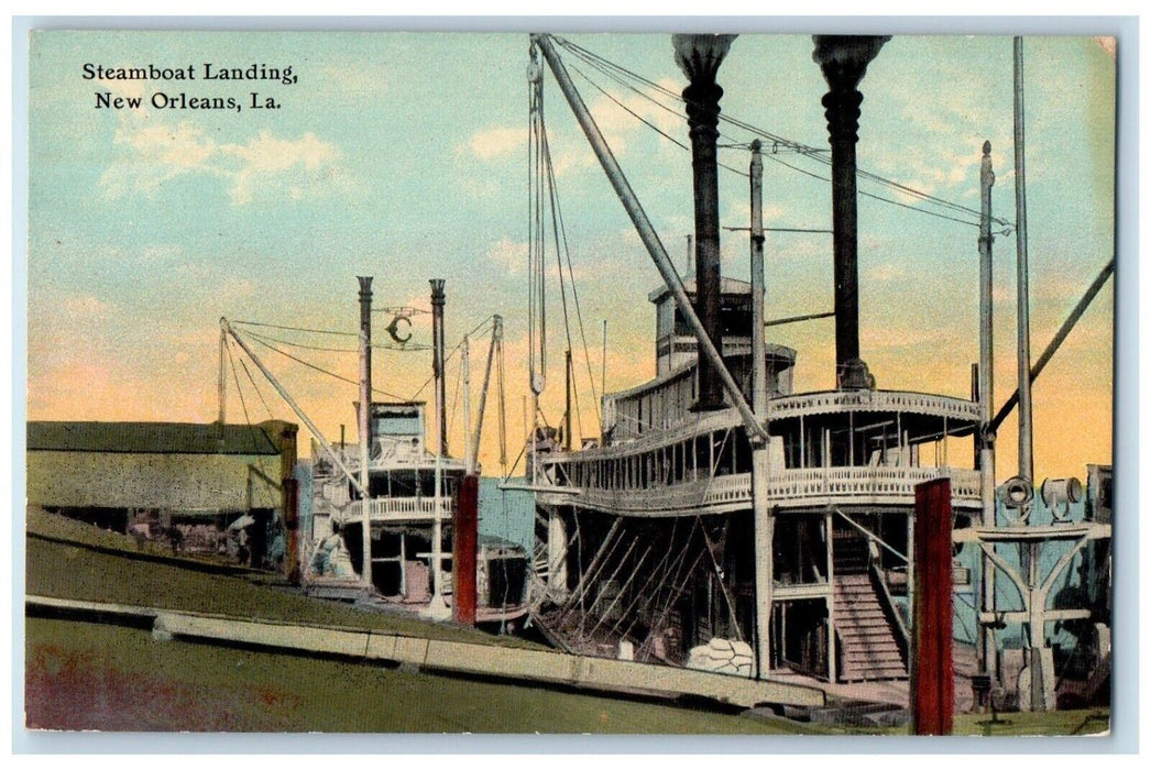 c1910's Steamboat Landing Near Foot Canal St. New Orleans Louisiana LA Postcard