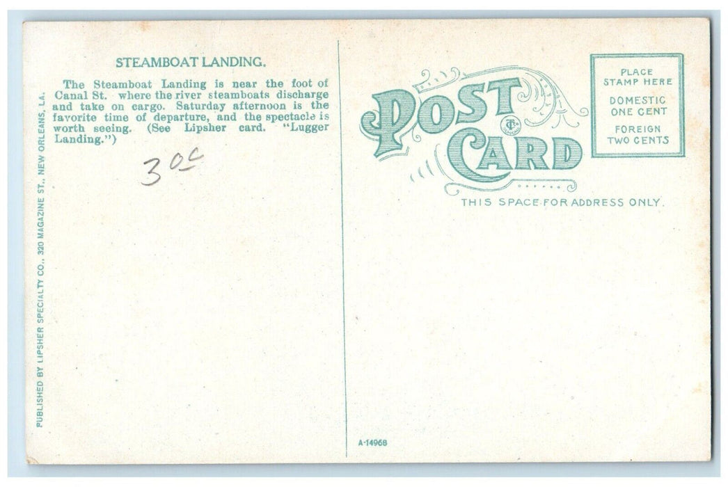 c1910's Steamboat Landing Near Foot Canal St. New Orleans Louisiana LA Postcard