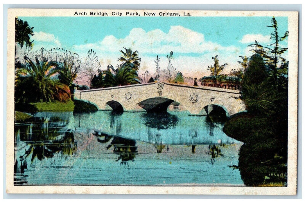 c1930's Arch Bridge City Park Mirror Lake New Orleans Louisiana LA Postcard