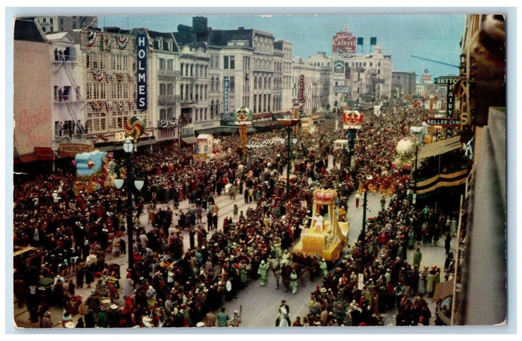 c1950's Mardi Gras Crowded Rex Parade Holmes New Orleans Louisiana LA Postcard