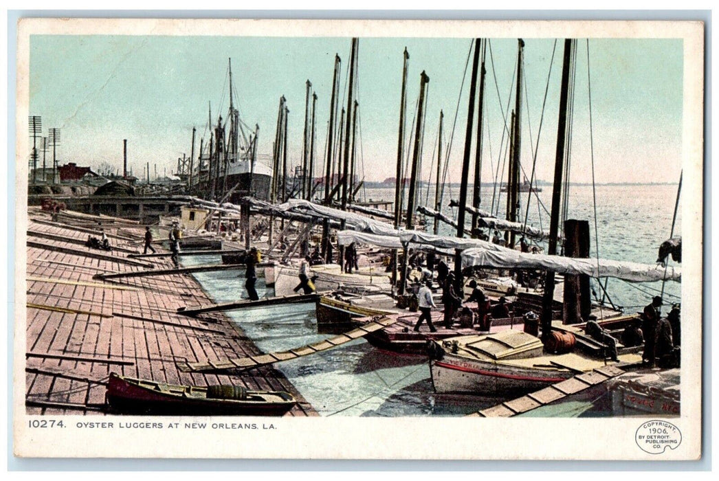 c1905 Oyster Luggers Boats At Dock New Orleans Louisiana LA Antique Postcard