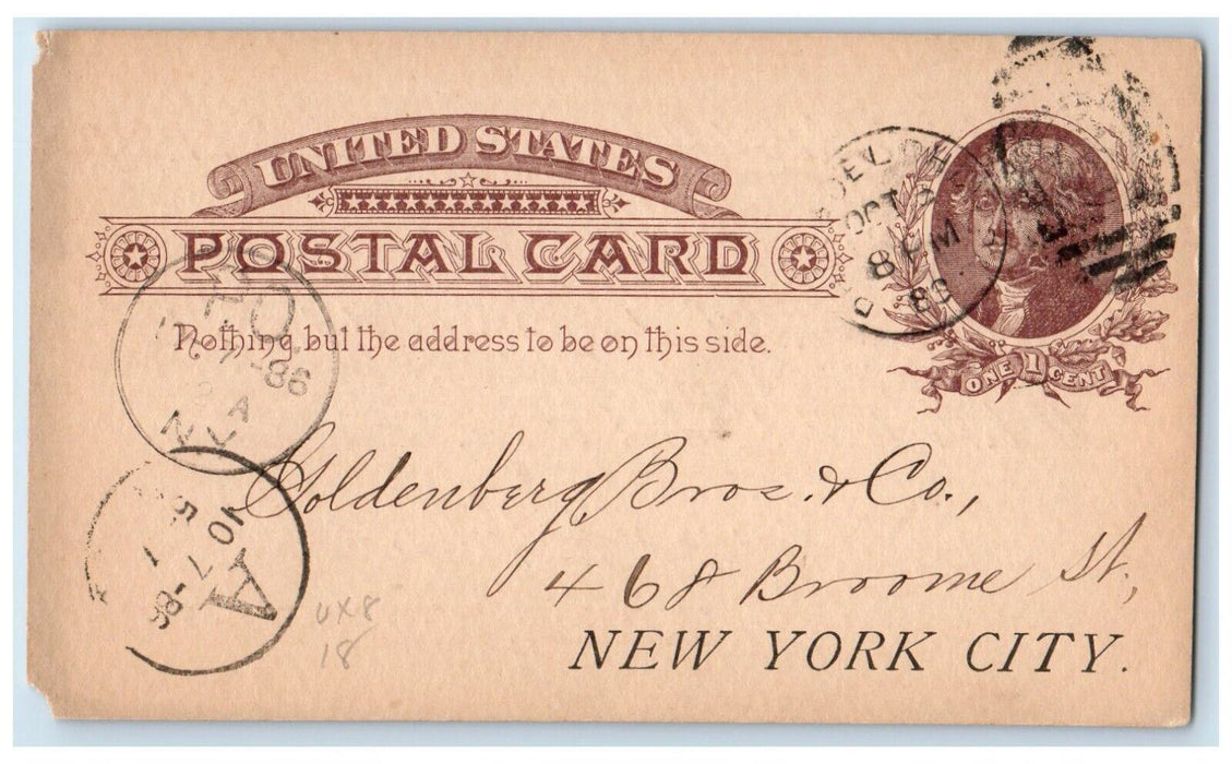 1886 Kohn Adler & Co. Philadelphia Pennsylvania PA New York City NY Postal Card