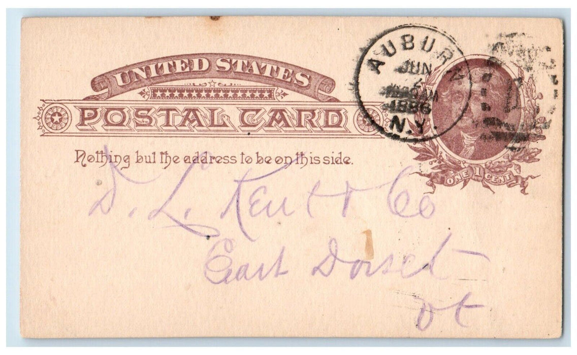 1886 E.K. Holley Auburn New York City NY Earl Dorset Vermont VT Postal Card