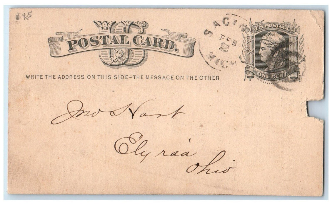 1878 Geo Farmer & Son Commercial Mills Saginaw MI Elyria OH Postal Card