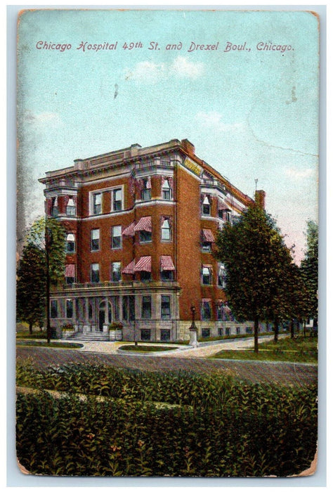 1910 View Of Chicago Hospital 49th And Drexel Boul Illinois IL Antique Postcard