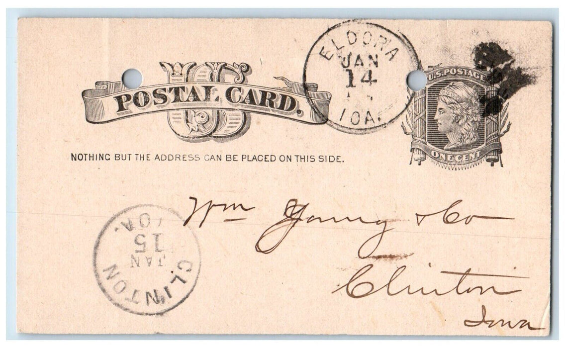 1884 Looking for 20 ft Lumber Eldora Iowa IA Clinton IA Antique Postal Card