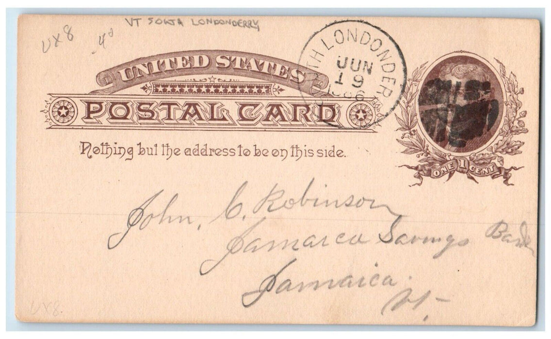 c1880's Contents Noted South Londonderry Vermont VT Jamaica VT Postal Card