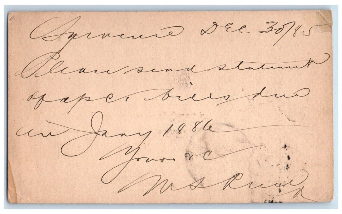 1885 Please Send Message Syracuse New York NY Antique Posted Postal Card