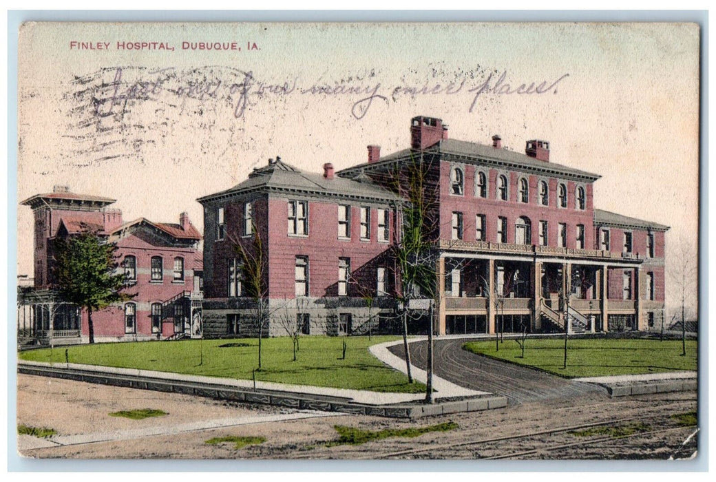 1909 Finley Hospital Building Street Scene Dubuque Iowa IA Antique Postcard